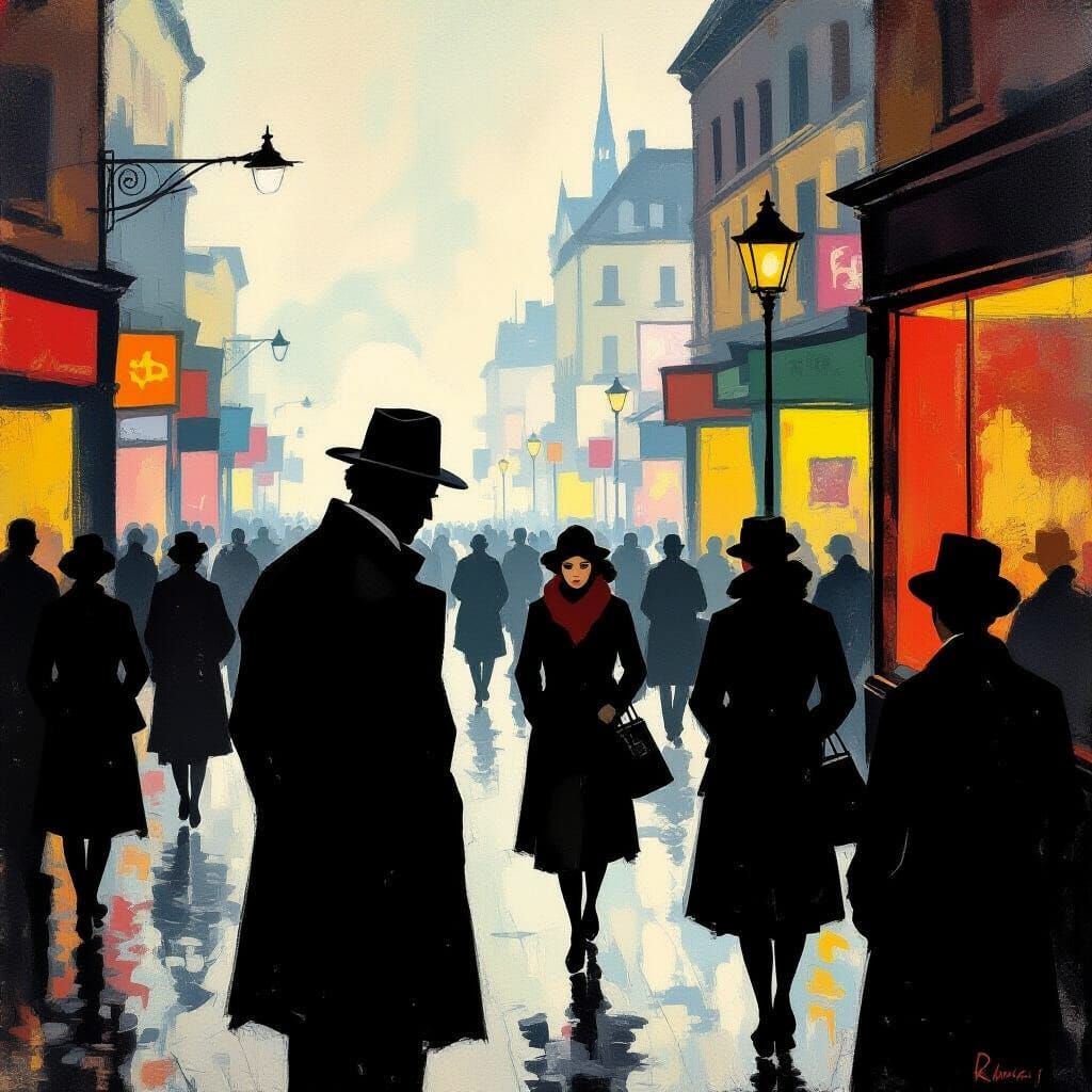 Melancholic Figure in Cityscape, Hopper & Schiele Inspired