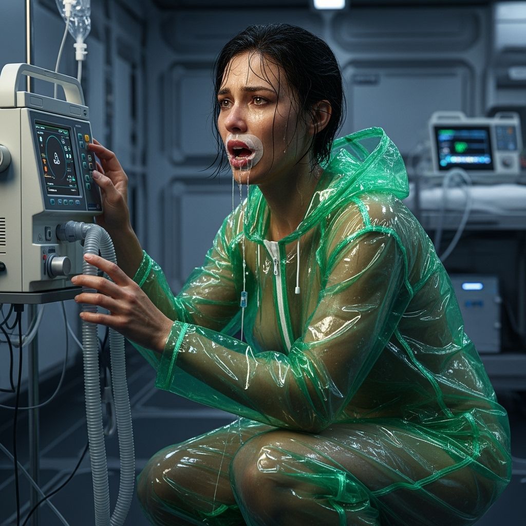 Space Woman in Emergency Room with Medical Ventilator