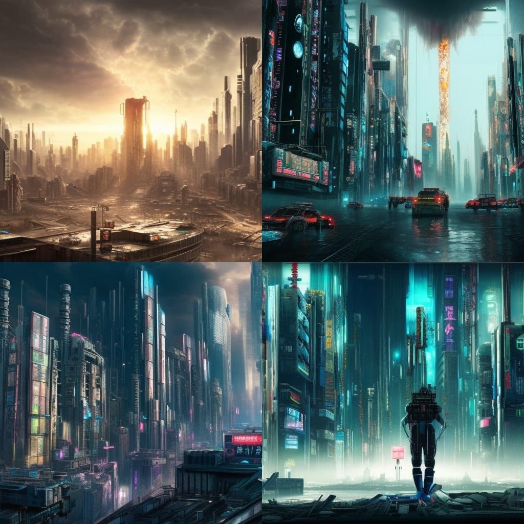 Cyberpunk City After Nuclear Apocalypse: Digital Matte Paint...