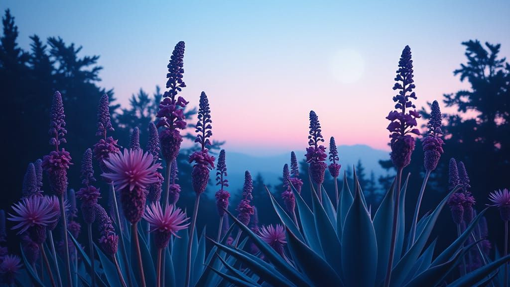 Liminal Tattoo sheet Bloom flower stalks Blue surreal aloe m...