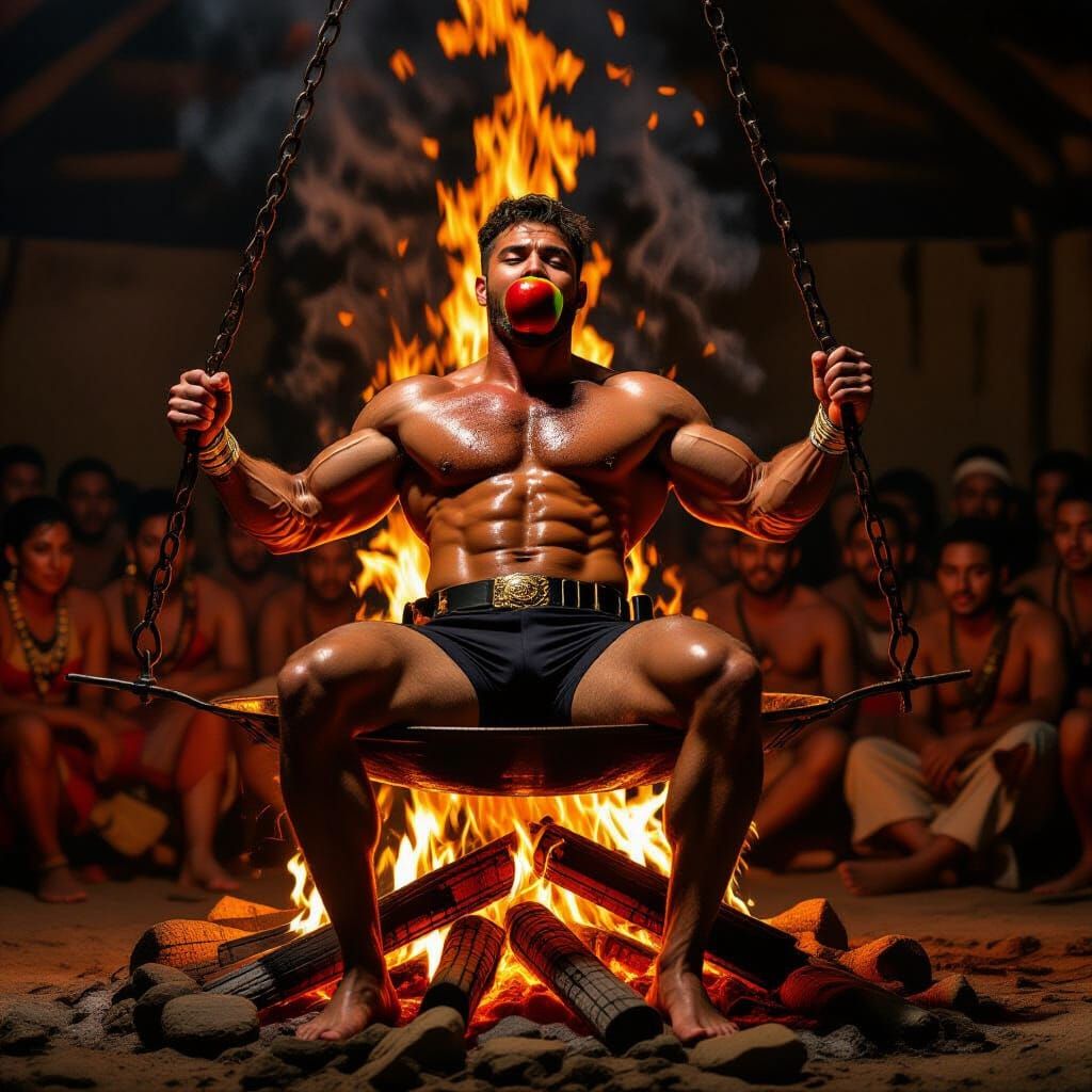 Tribal Gathering Around Cooked Officer as Art