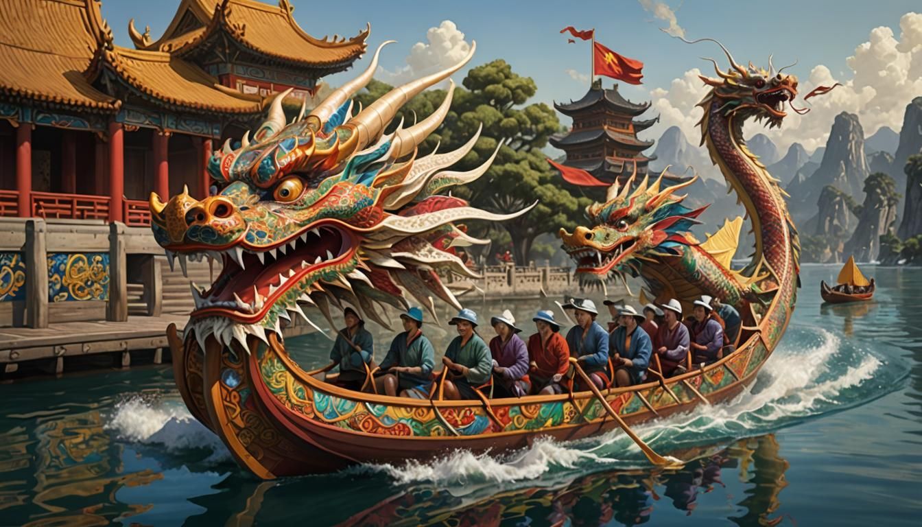Chinese Dragon Boat Race in Fractal Style