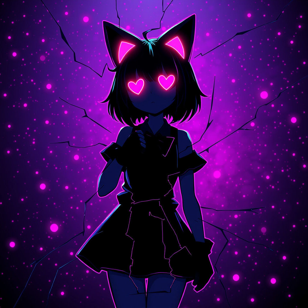 Neon Glitch Girl with Heart Eyes in Neo-Punk Style