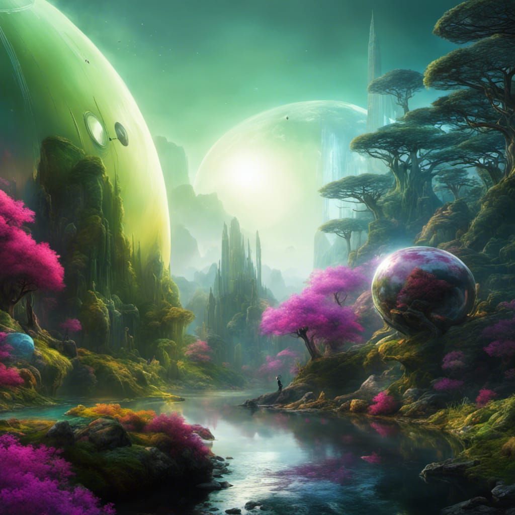 Vibrant Alien Planet with Bubble Houses