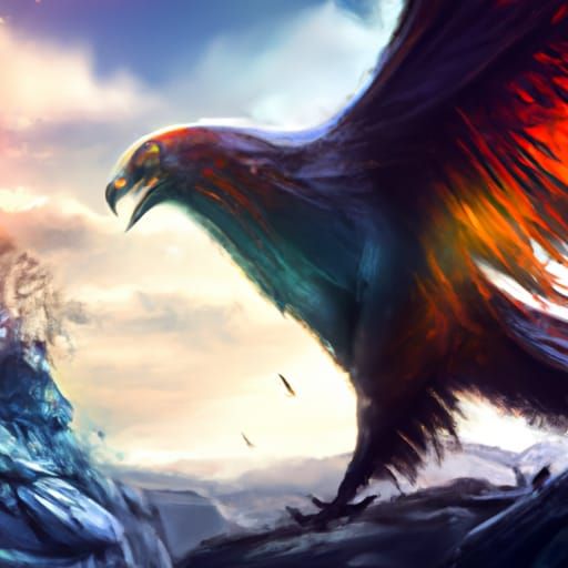 Epic Multicolored Giant Eagle Digital Matte Painting
