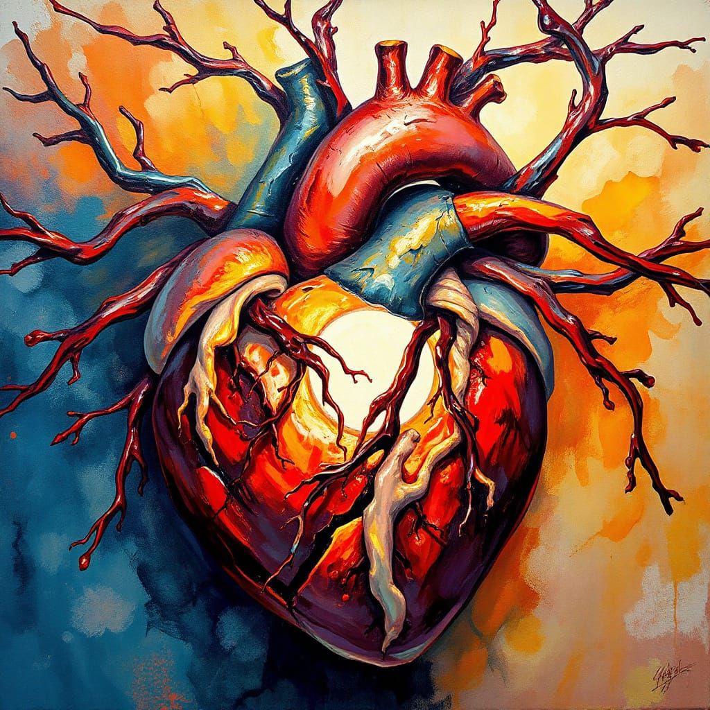 Surreal Gouache Heart as Impasto Masterpiece