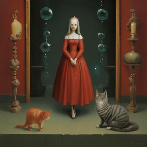 Surreal Woman with Universe Bubble, Bosch Style