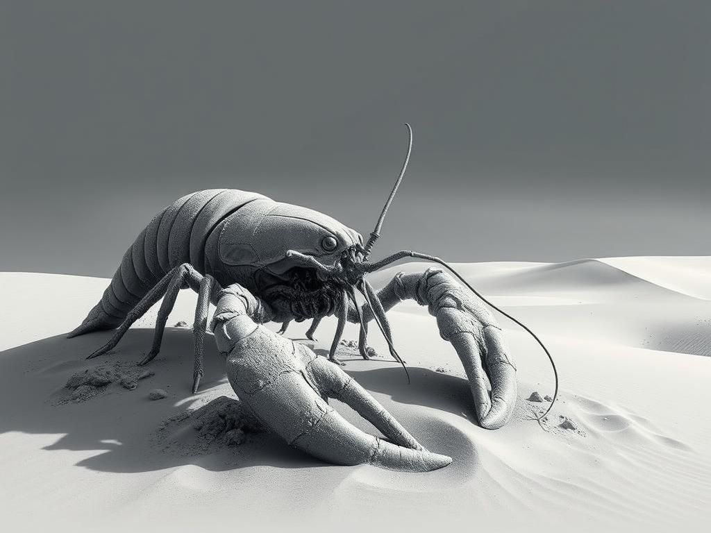Surrealist Lobster Xenomorph Sand Sculpture in Grey Shades