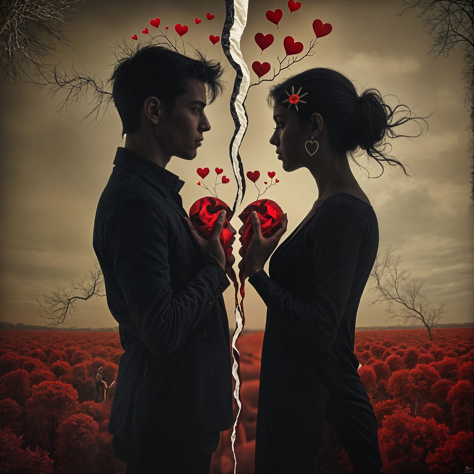 Broken Hearts Surrealism lovers ( man and woman separation