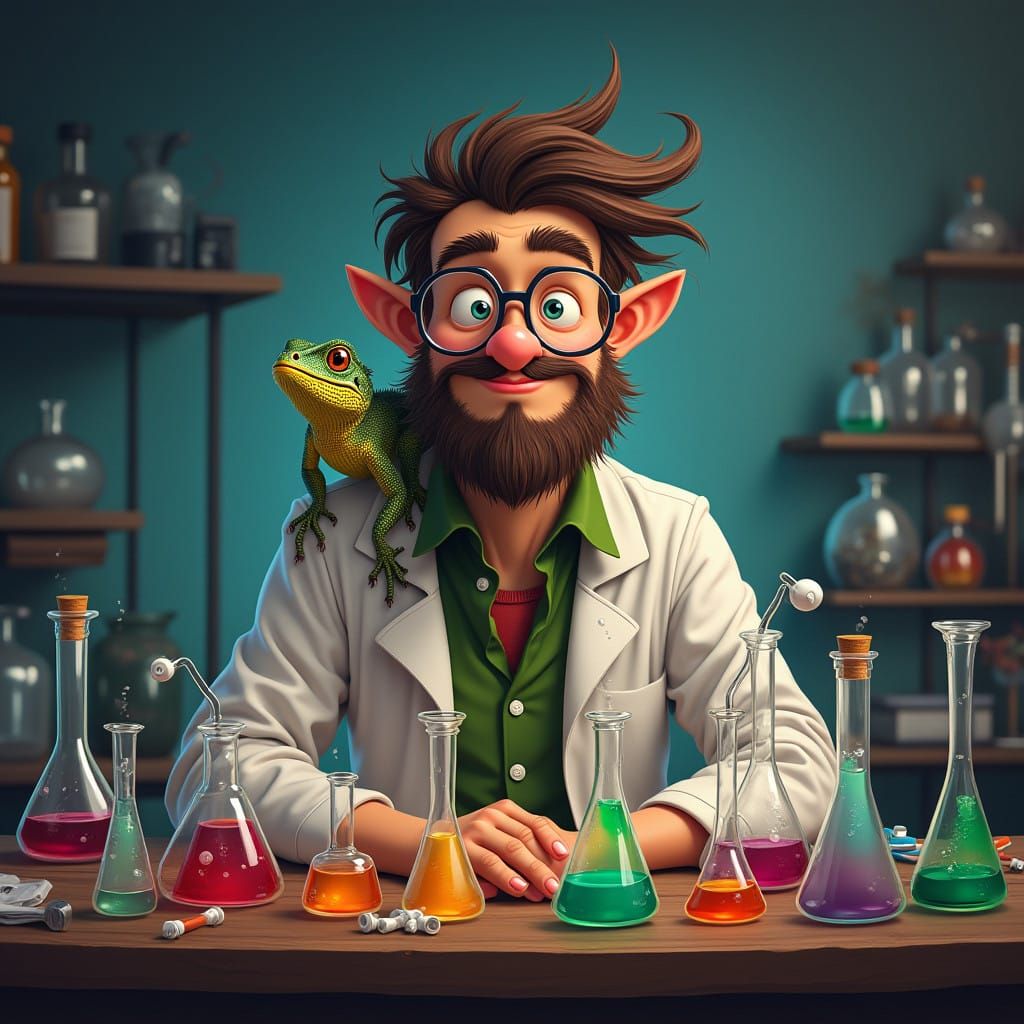 Mad Scientist in Vintage Laboratory Setting