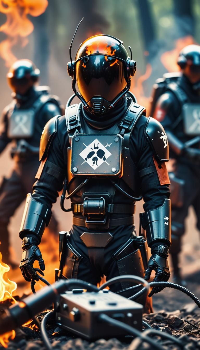 Black Ants in Uniform Handle Medical Equipment