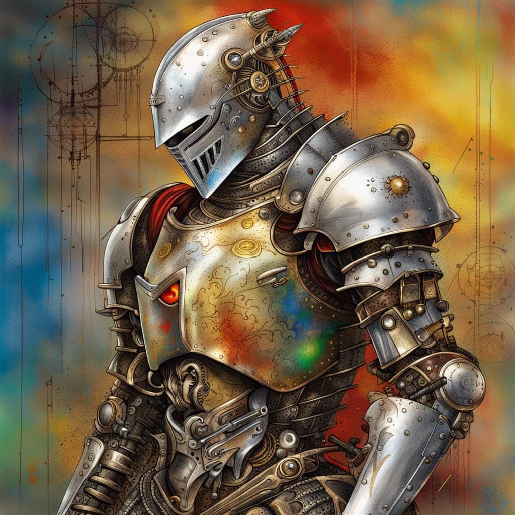 Mechanical Knight Robot in Luis Royo Graffiti Style