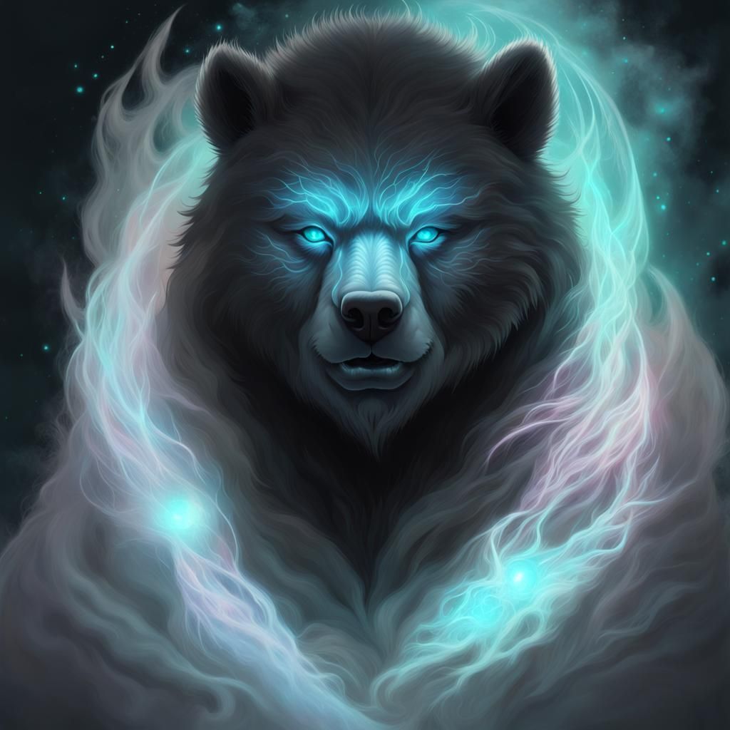 Glowing Female Werebear with Bioluminescent Moon