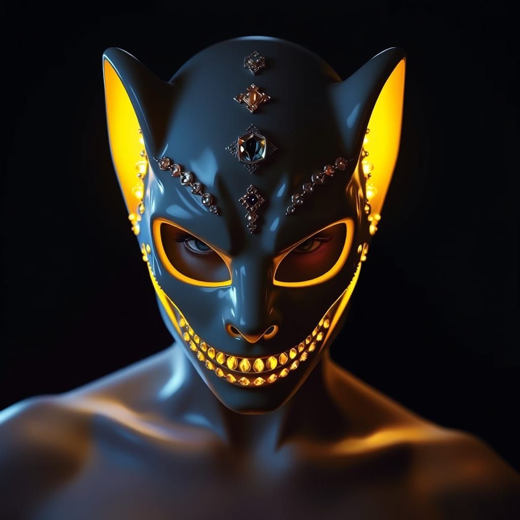 Glamorous Yellow Mask in High Contrast Lighting