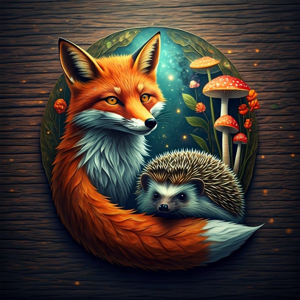 Autumn Leaf Art: Fox and Hedgehog in Forest