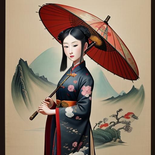 Qing dynasty beautiful lady with umbrella