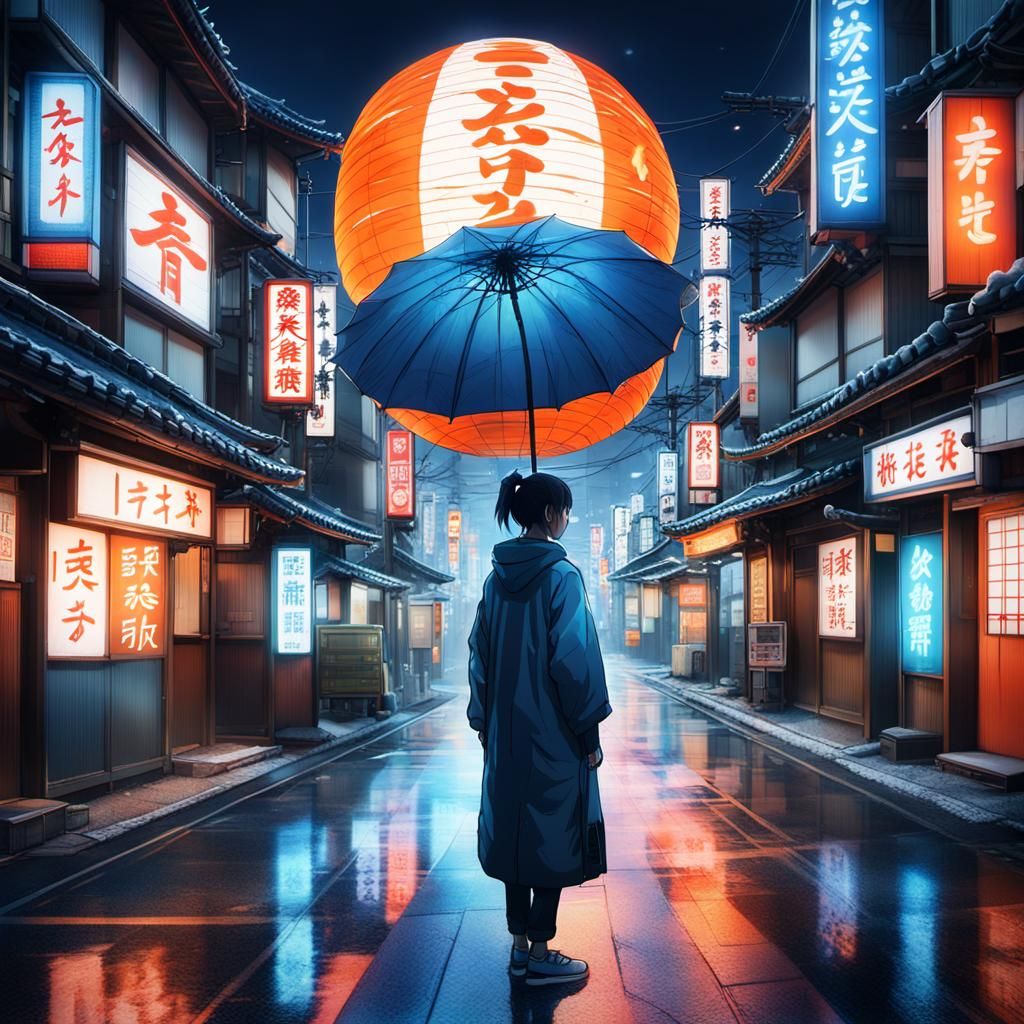Neon Spirit in Japanese Street: Digital Concept Art