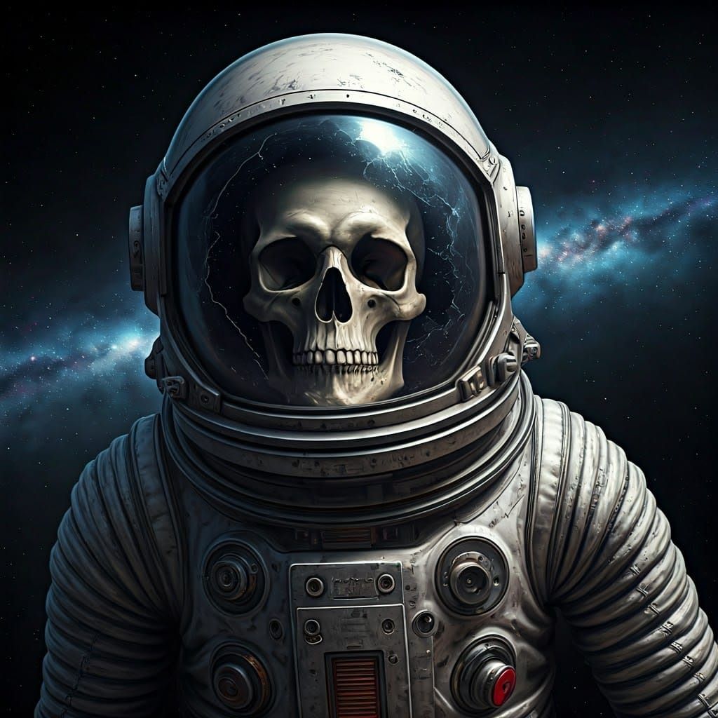 Abandoned Space Suit with Skull in Beksiński Style