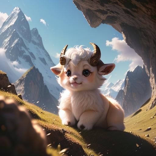 Playful Baby Mountain Goats in Springtime, Botero Style