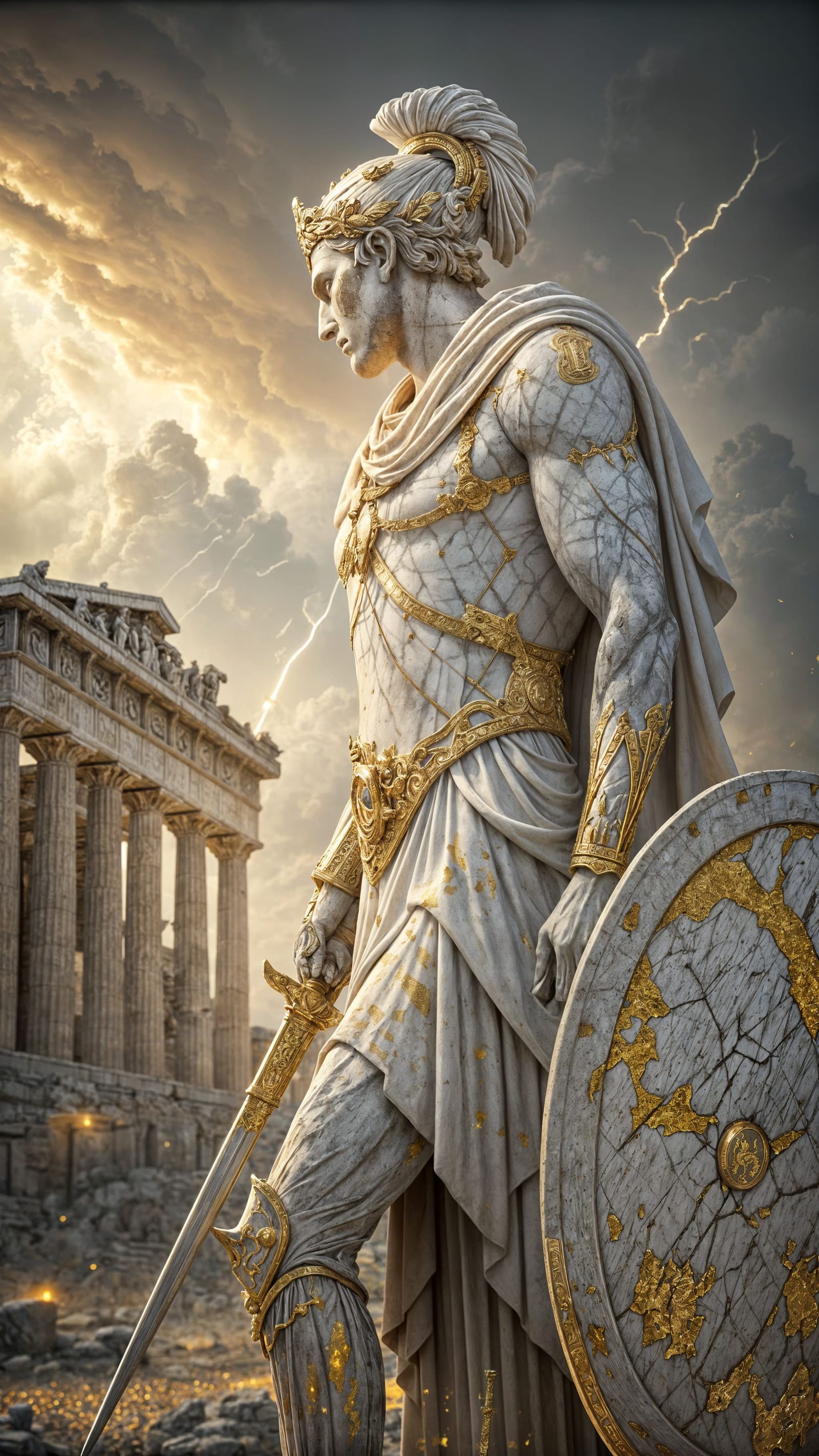 Roman Warrior in Majestic Temple Setting, Epic Cinematic Sty...
