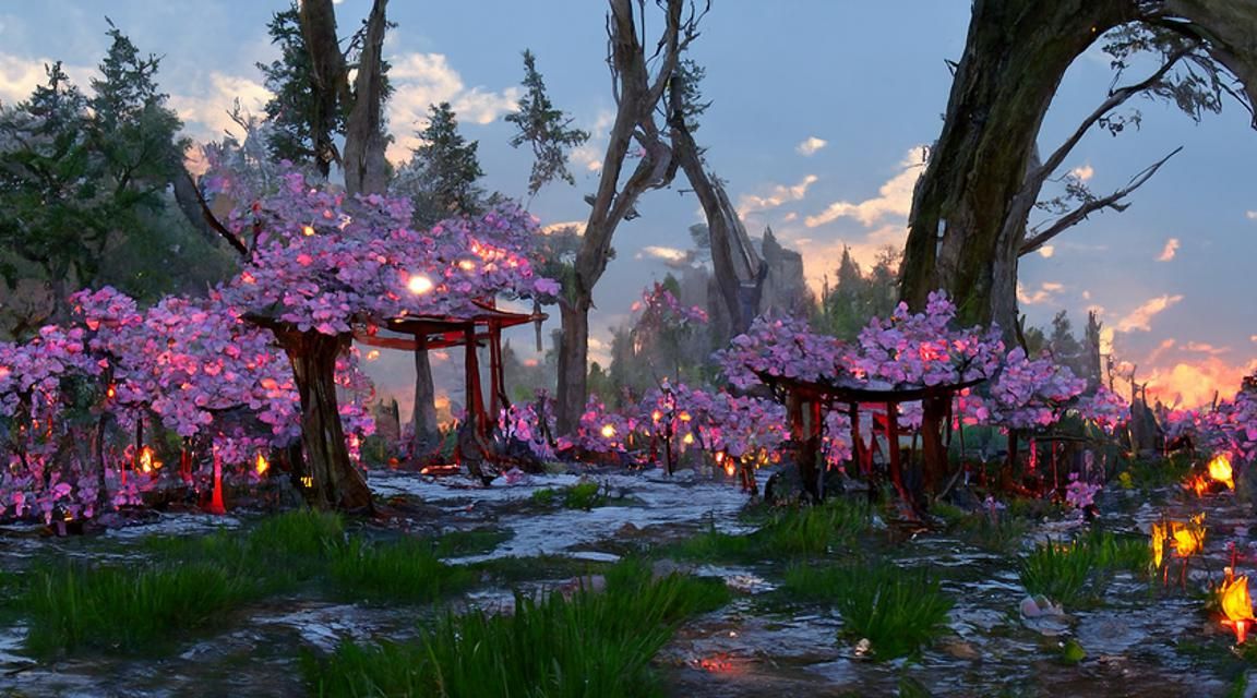 Sakura Glade at Dusk: 8K Resolution Concept Art