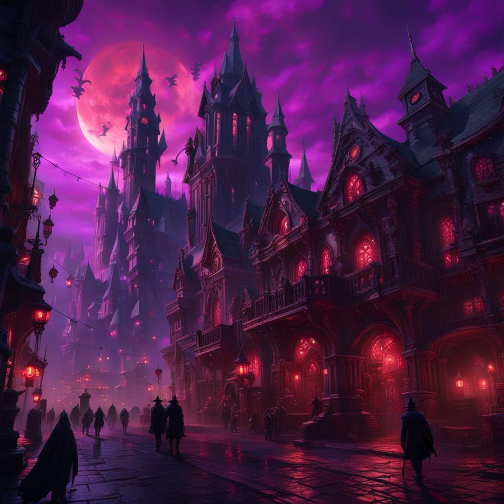 Magic Steampunk City with Gothic Architecture