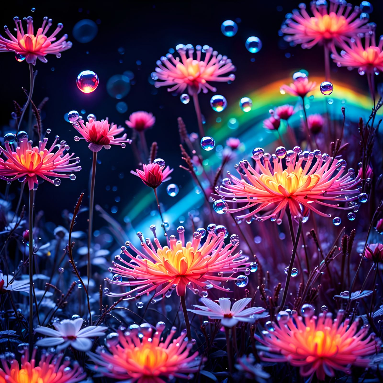 Alzheimer's Neuron Exploding in Galaxy of Flowers