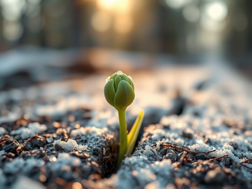 Emerald Bud Unfurls in Frosty Morning Light