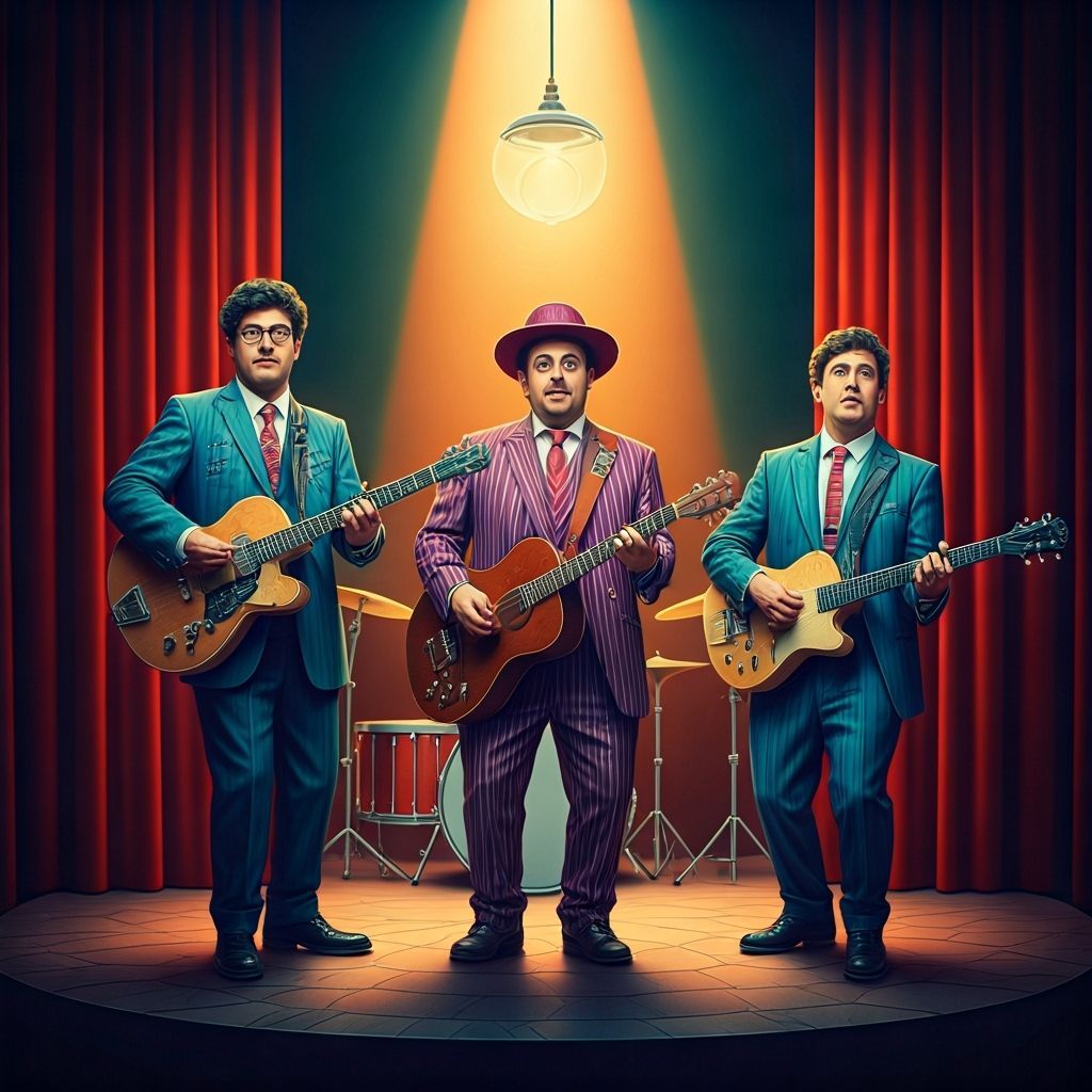 Comedic Band on Stage in Surreal Futuristic Style