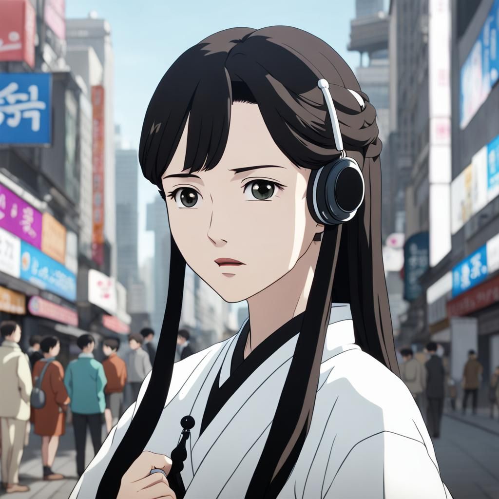 Anime Style Korean Woman with Hearing Aid