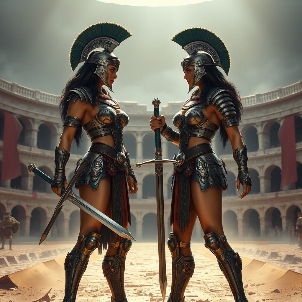 Female Gladiators Duel in Hyper-Realistic Coliseum