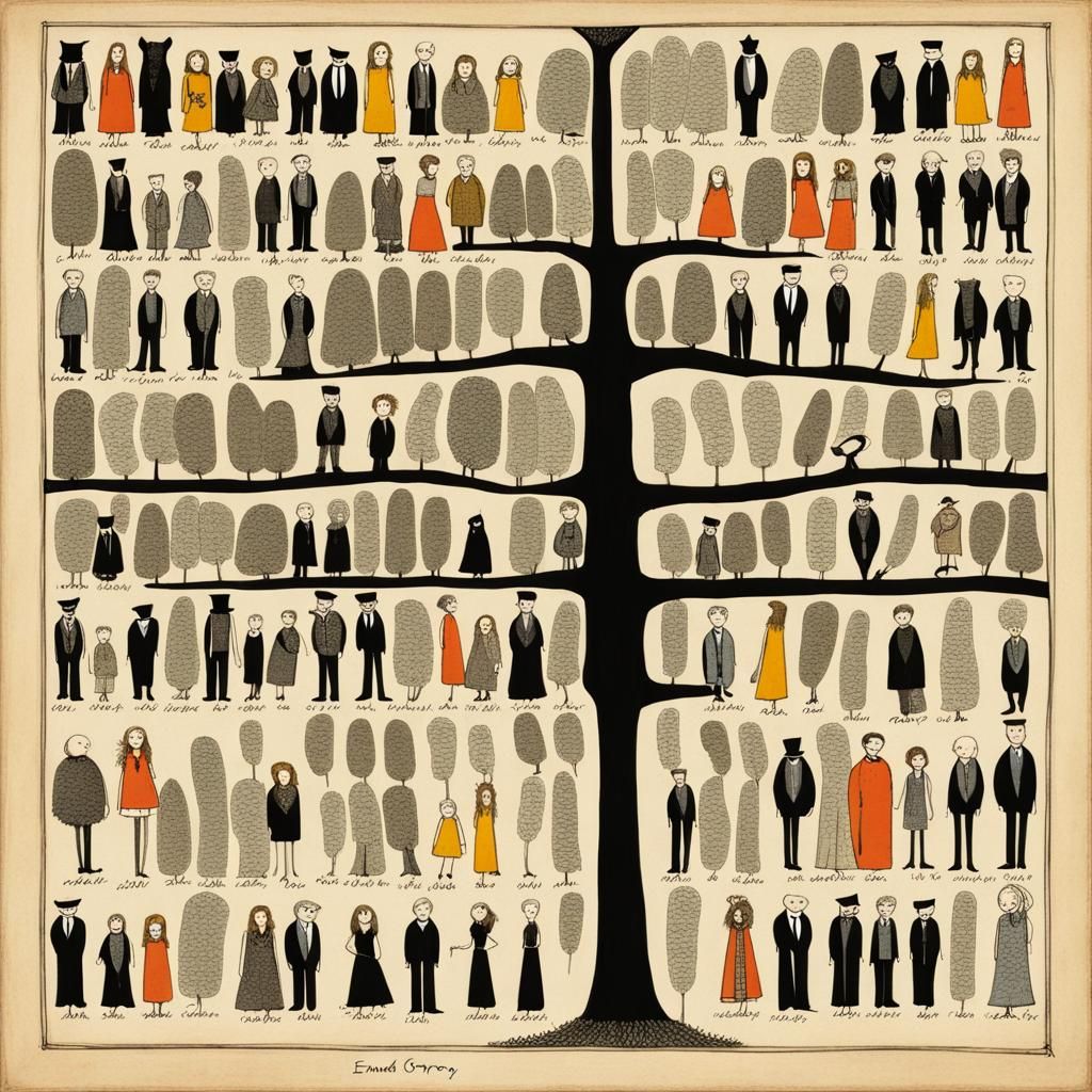 Genealogy chart ala Edward Gorey