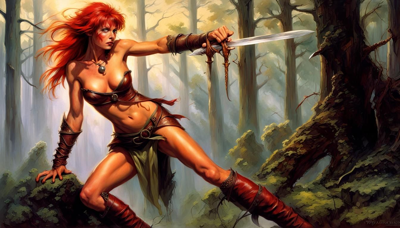 Wood Elf Warrior Woman in Fantasy Art Style