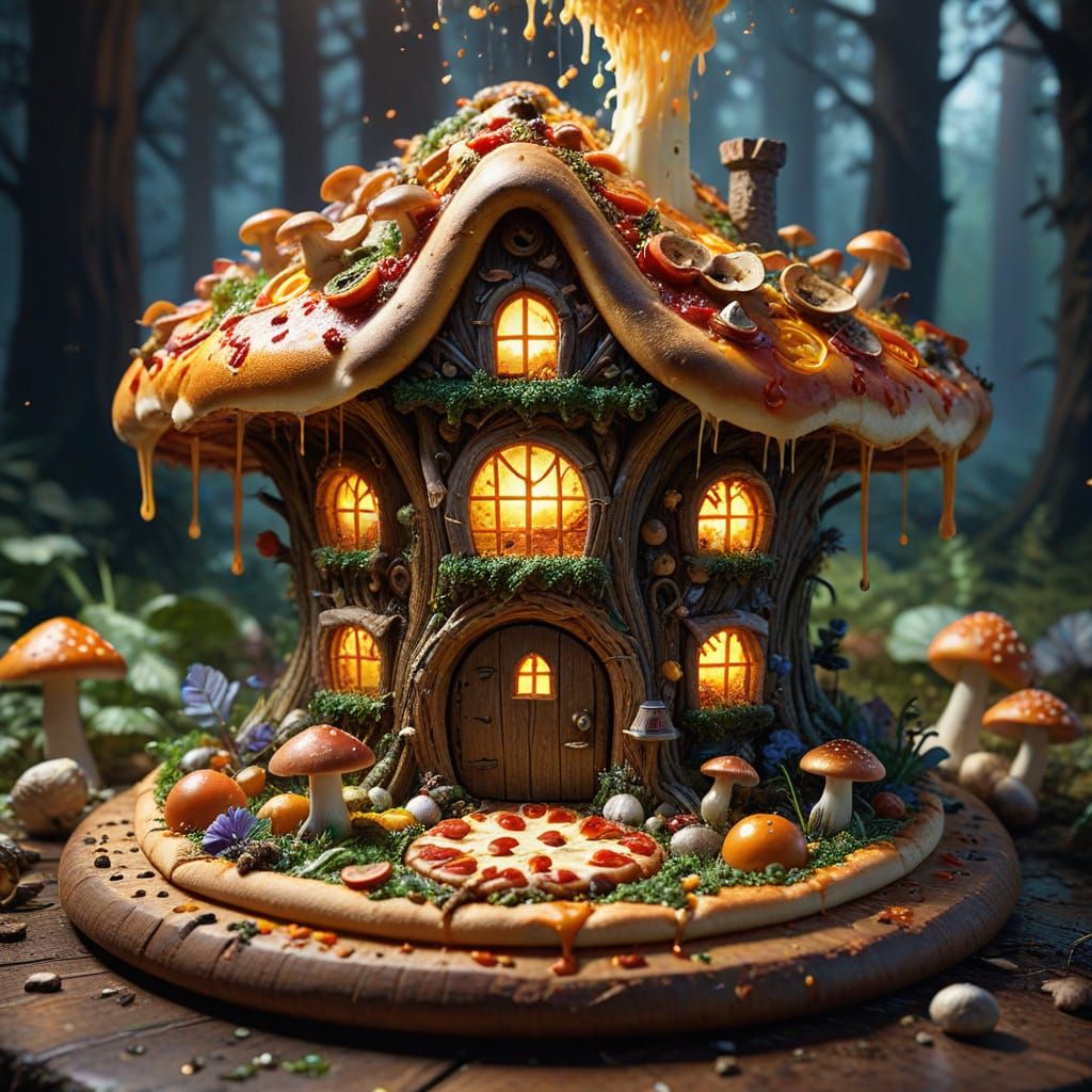 Whimsical Fairy House Made of Pizza Toppings