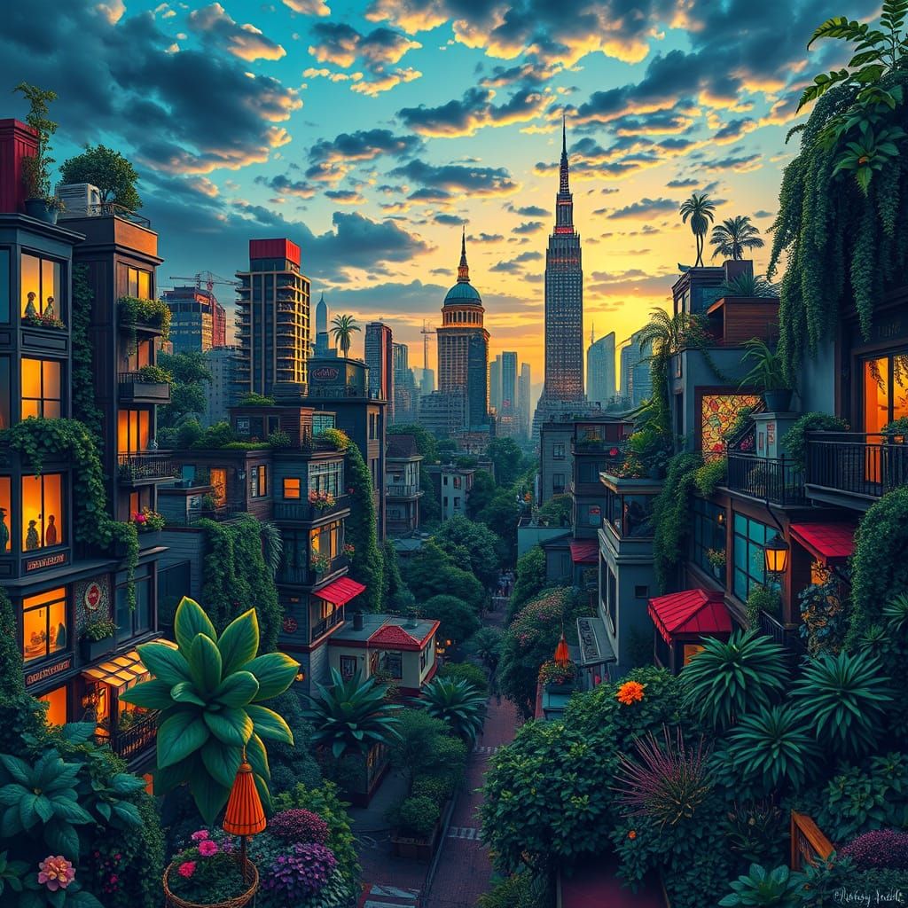 Surreal Cityscape Transformed by Nature's Hand