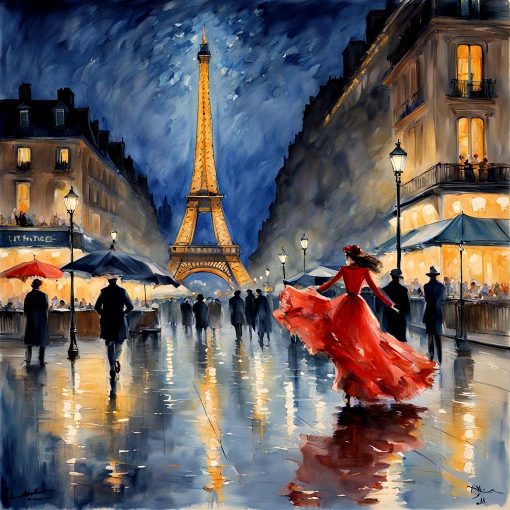 Ethereal Parisian Night in Vibrant Red