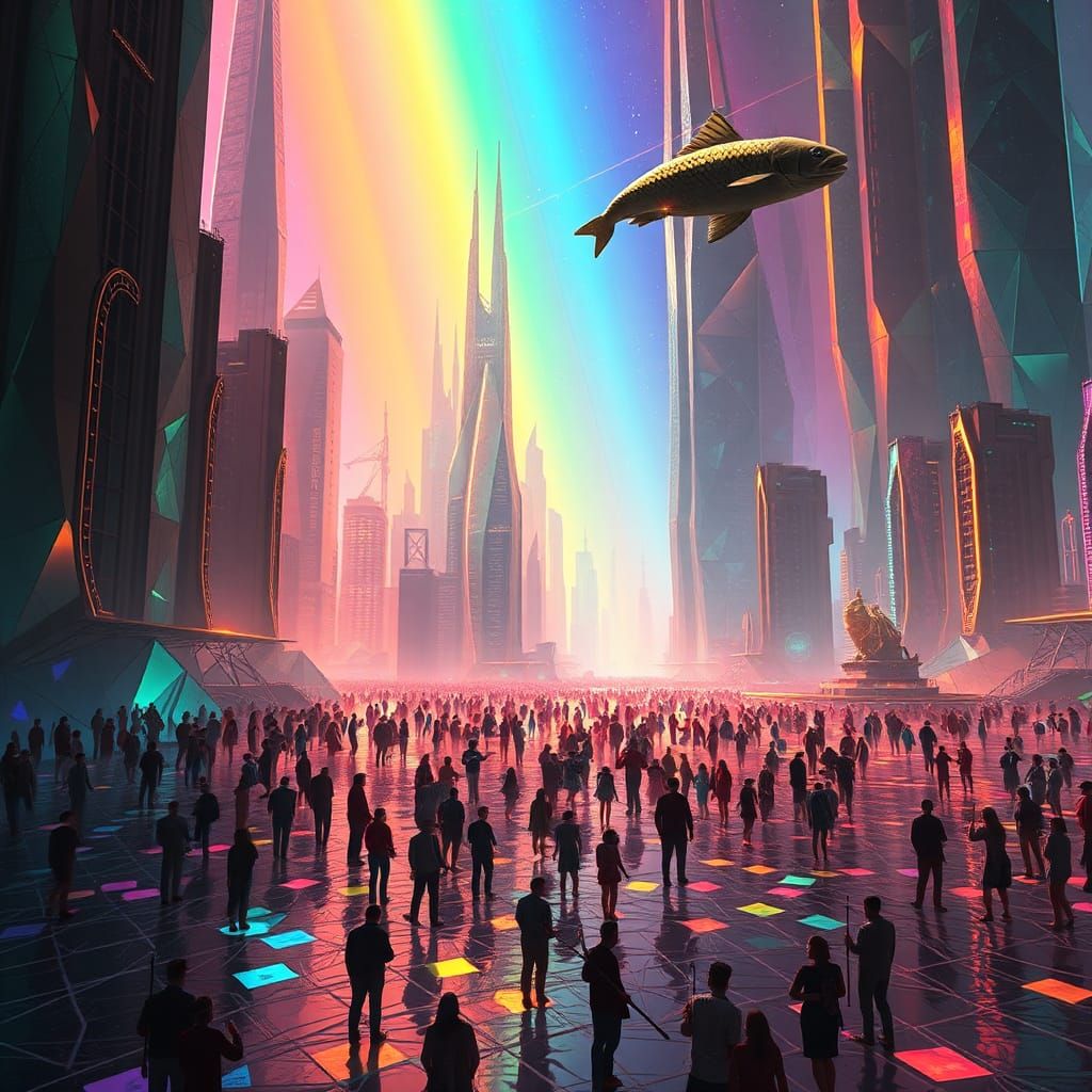 City of Fire Submerged in Iridescent Light