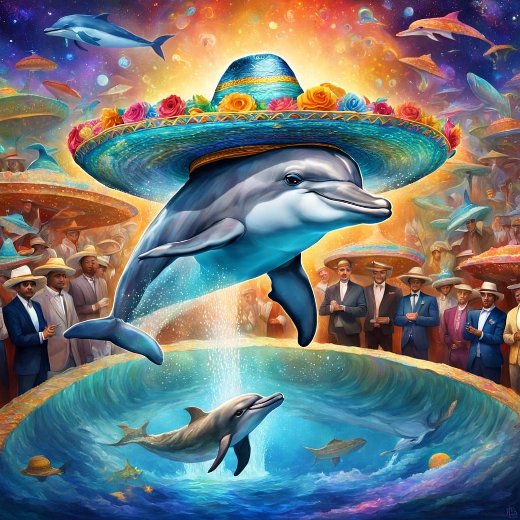 Dolphin with Sombrero: Cosmic Illustration