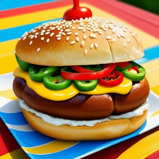Vibrant Pop Art Hot Dog in a Bun