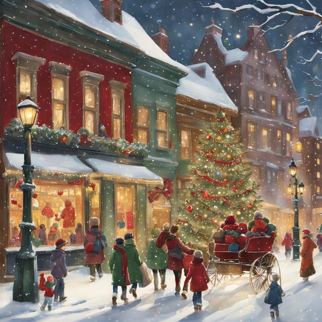 Whimsical Winter Wonderland Scene in Storybook Style