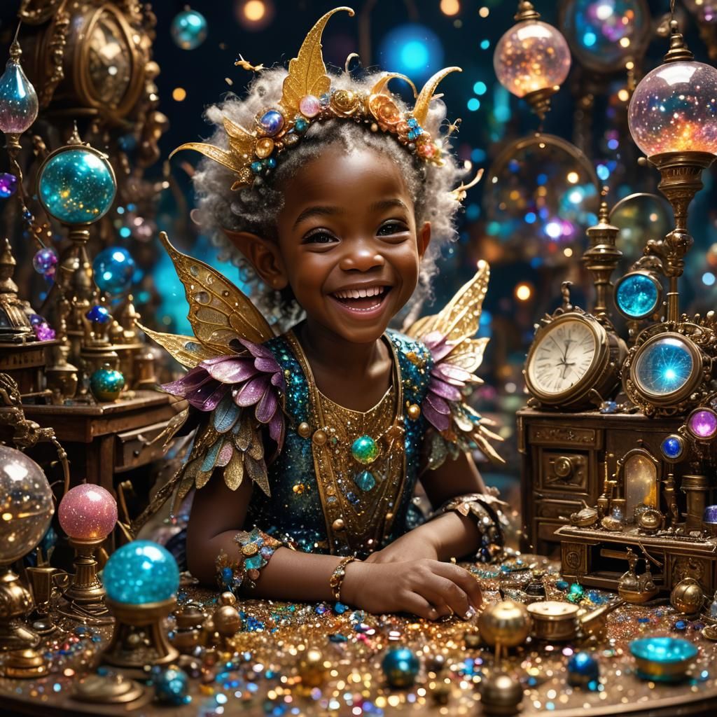 Laughing Nigerian Glitter Fairy Pixie Portrait