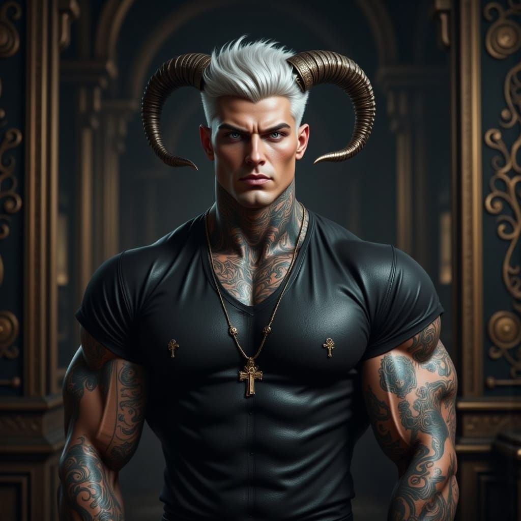 Sensual Demon in Human Form, Muscular Physique, Tattoos, Sil...