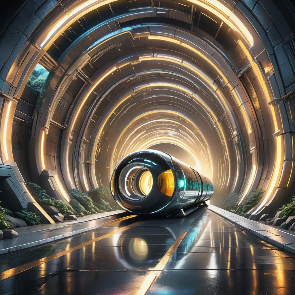 Manga Style Hyperloop Pod in Fantasy Tunnel