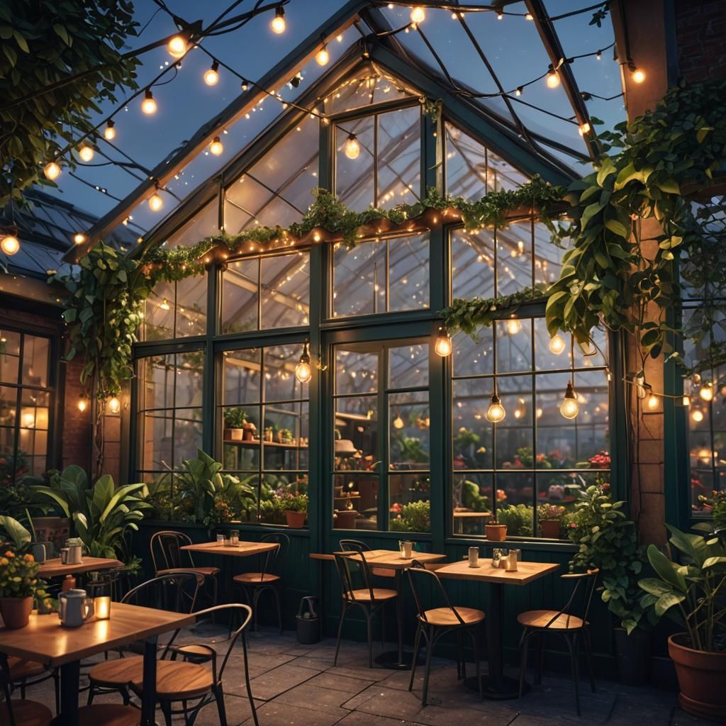Greenhouse Cafe with Outdoor Seating: Matte Painting