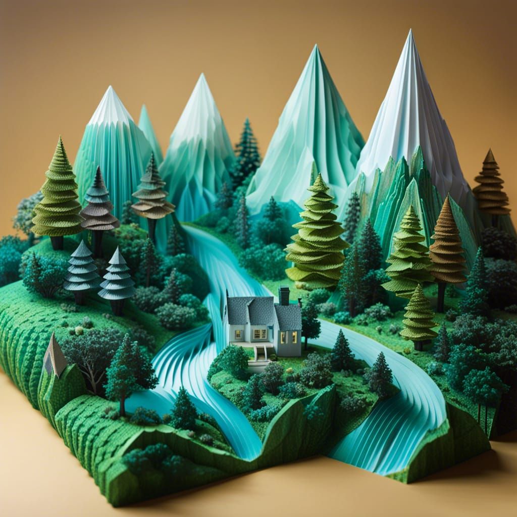 Origami Fantasy Paper Landscape in 3D