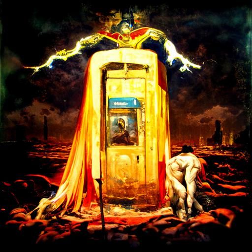 Surreal Electric God's Death in Oil Painting