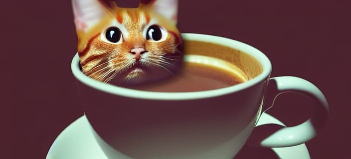 Ginger Cat's Coffee Bath: Detailed Digital Art