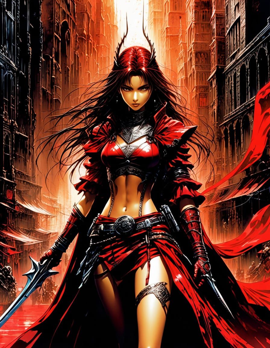 Anime Crimson Beauty with Complementary Colors