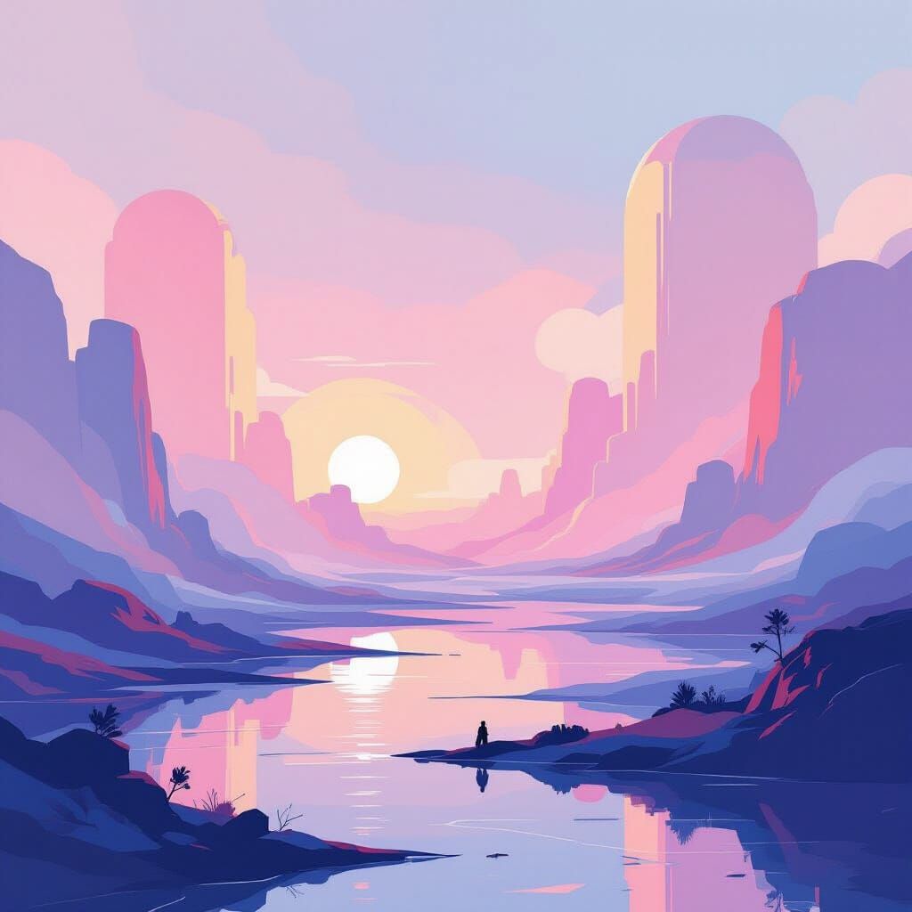Dreamlike Pastel Landscape with Abstract Shapes