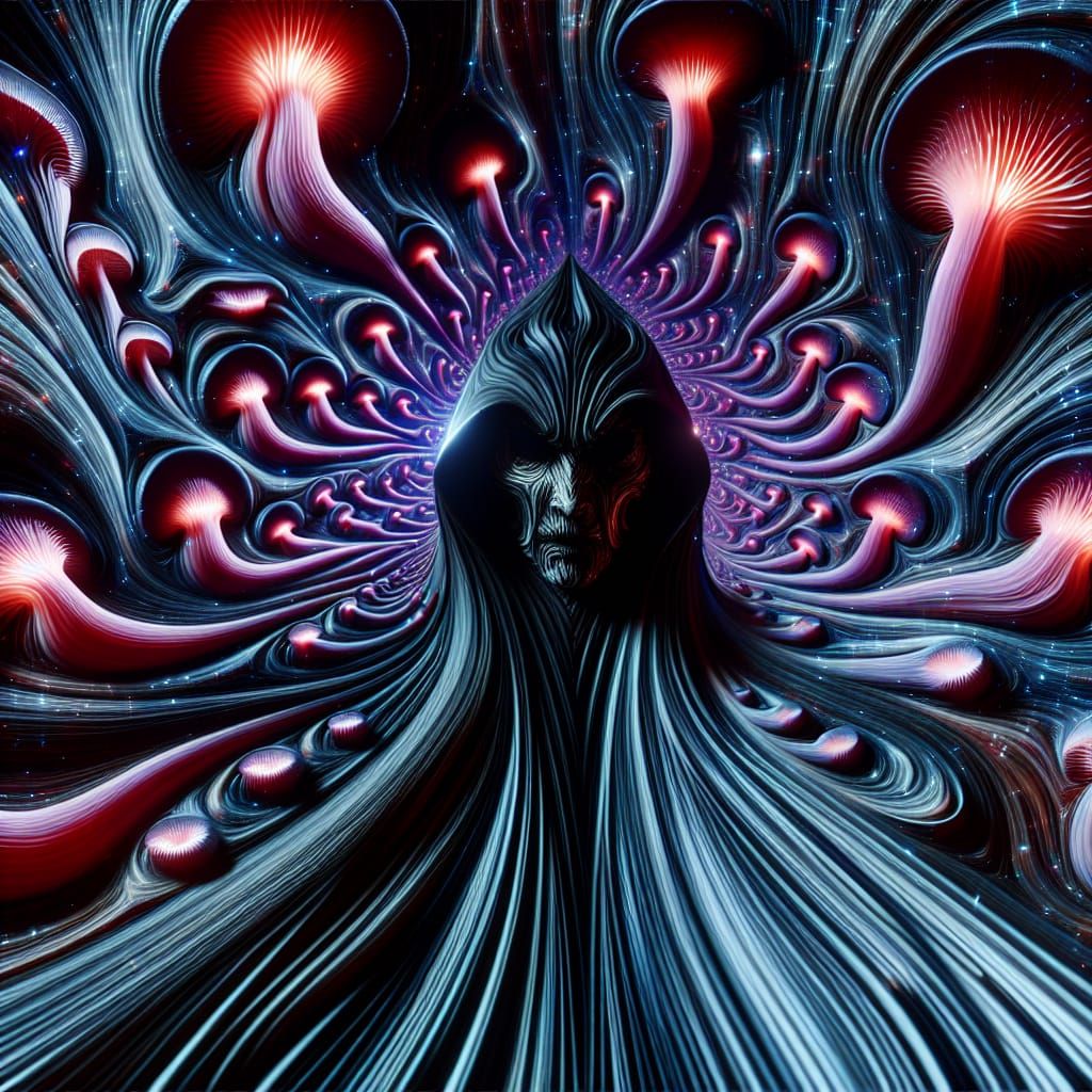 Sinister Fairy and Bioluminescent Mushrooms Illusion